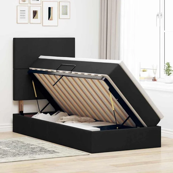vidaXL LED-Speicherbett mit Matratze Schwarz 100 x 200 cm Stoff 3372335 – Bild 4