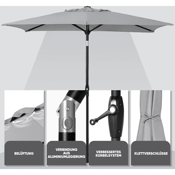 Sekey Aluminum Sonnenschirm 210 × 140 cm, Hellgrau – Bild 5