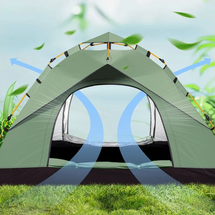 Leogreen Camping Zelt Automatik Kuppelzelt 3-4 Personen, Wurfzelt Sofortzelt Pop Up Strandzelt mit Moskitonetz, Familie Kuppelzelt Wasserdicht Winddicht, Wurfzelt Tunnelzelt Quick Up Zelt – Bild 3