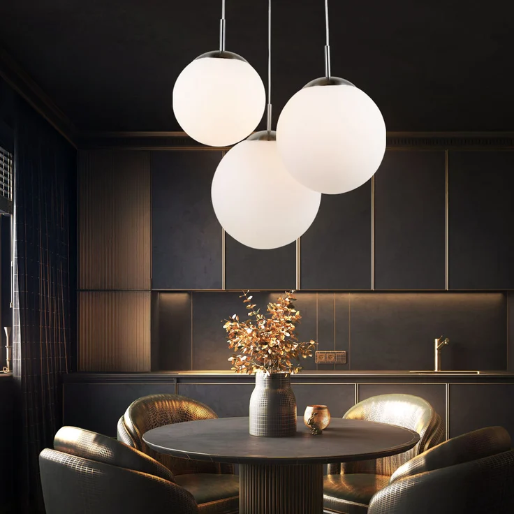 Hängeleuchte, 3 Flammig, Kugeln, Glas satiniert, D 51,5 cm – Bild 6