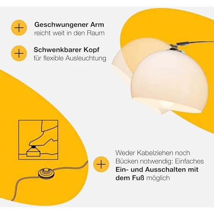 Brilliant Leuchten No. 92940-75 Bogenstandleuchte Vessa E27 chrom weiß – Bild 5