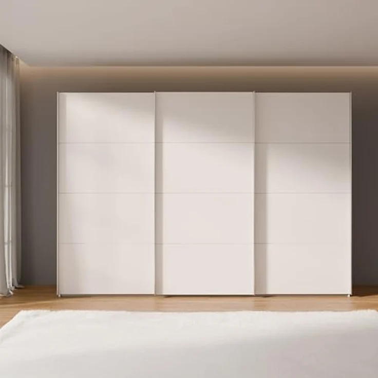 Forte SOPHISTISPACE Kleiderschrank 300, moderner Schwebetürenschrank, 3-türig, Einlegeböden, Kleiderstangen, Holzwerkstoff, Kaschmir|Beige, 299,8 cm breit x 210,5 cm hoch x 62,9 cm tief – Bild 2