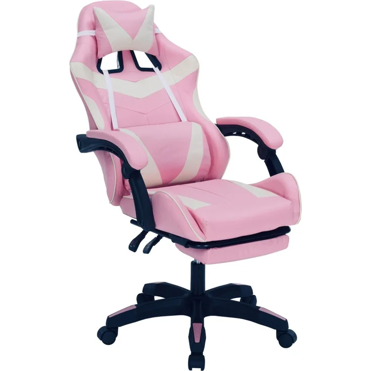 HTI-Living Racing-Design in Pink-weiß Ergonomischer Gaming Stuhl mit Fußstütze – Bild 4