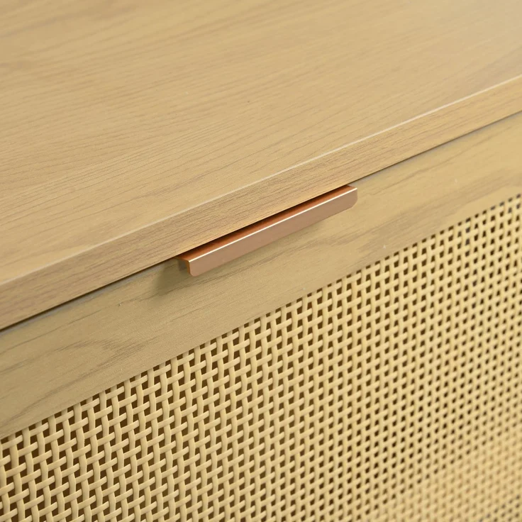 Merax Schuhschrank, Schuhkommode, mit 4 Klappschubladen, Schuhkommode aus Rattan mit Metallgriffen, Schuhregal, Oak – Bild 5