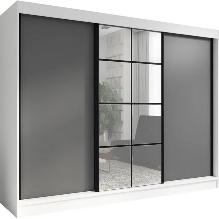 A&J MöbelLand GmbH Schwebetürenschrank ORAVELLE 3-türiger Kleiderschrank mit Spiegel, 4 Schubladen (Kostenlose Lieferung – nur für kurze Zeit! TOP ANGEBOT! Geräumiger Schrank mit einer Breite von 200 cm und Spiegel, ideal zur Aufbewahrung von Kleidung ...