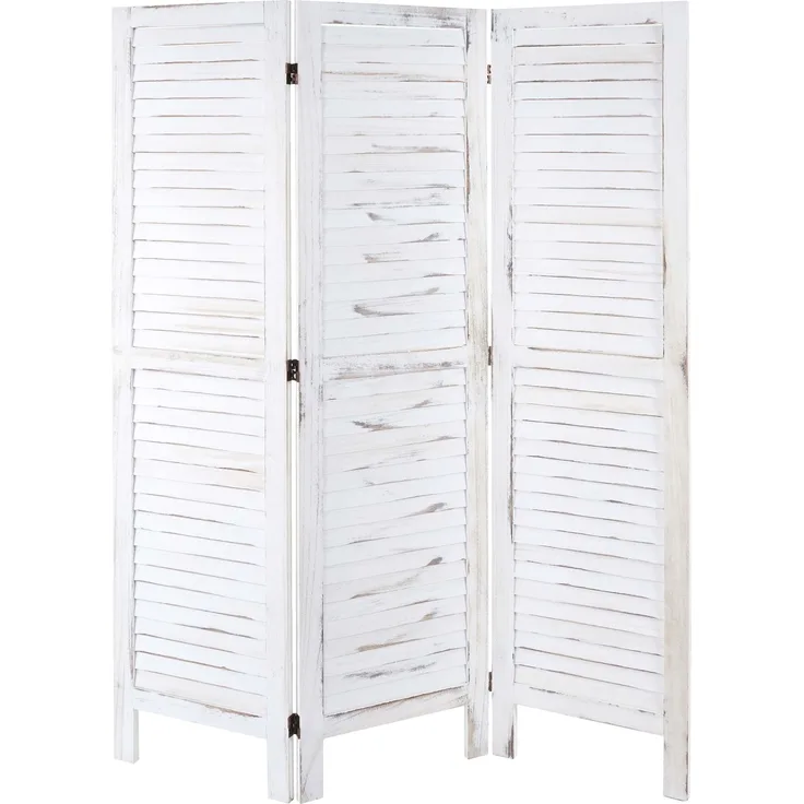 Paravent HWC-G30, Trennwand Sichtschutz Raumteiler, Shabby-Look 170x120cm ~ weiß
