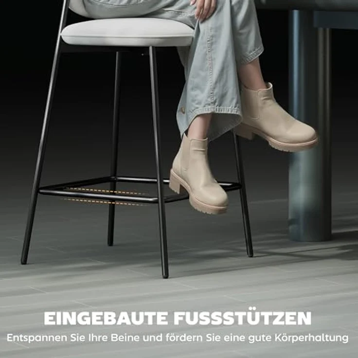 HOMCOM 2er-Set Barhocker, Bistrohocker mit Fußstütze, Barstuhl, Samt-Bezug, Küchenstuhl mit Rückenlehne, Tresenhocker-Set mit Stahlbeinen für Wohnzimmer, Esszimmer, Hellgrau, 45 x 49 x 102 cm – Bild 5