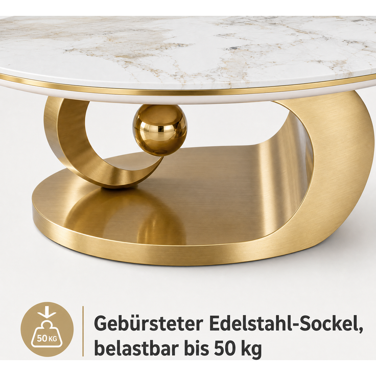 EINHOM Luxuriöser Ovaler Couchtisch mit Weißer Marmoroptik-Tischplatte, Moderner Sofatisch für Wohnzimmer mit Goldenem Edelstahlgestell und Eleganter Glasoberfläche, Stilvoller Kaffeetisch für Wohnräume – Bild 7