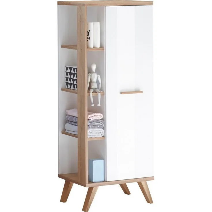 Saphir Midischrank Quickset Badschrank 50,5 cm breit, 1 Tür, seitliche Ablagen Badezimmer-Midischrank inkl. Türdämpfer, Griffe in Holz