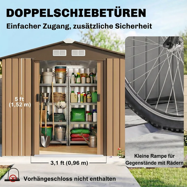 JARDJ Geräteschuppen mit Schiebetüren 2,13 x 1,30 x 1,85cm Metall Gelb – Bild 7