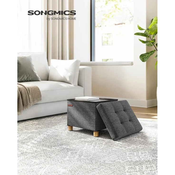 Songmics Sitzbank mit Stauraum, Schuhbank, klappbare Sitztruhe, Aufbewahrungsbox, Fußbank, 32 x 40 x 33,5 cm, für Wohnzimmer, Schlafzimmer, dunkelgrau LSF012G11 – Bild 2