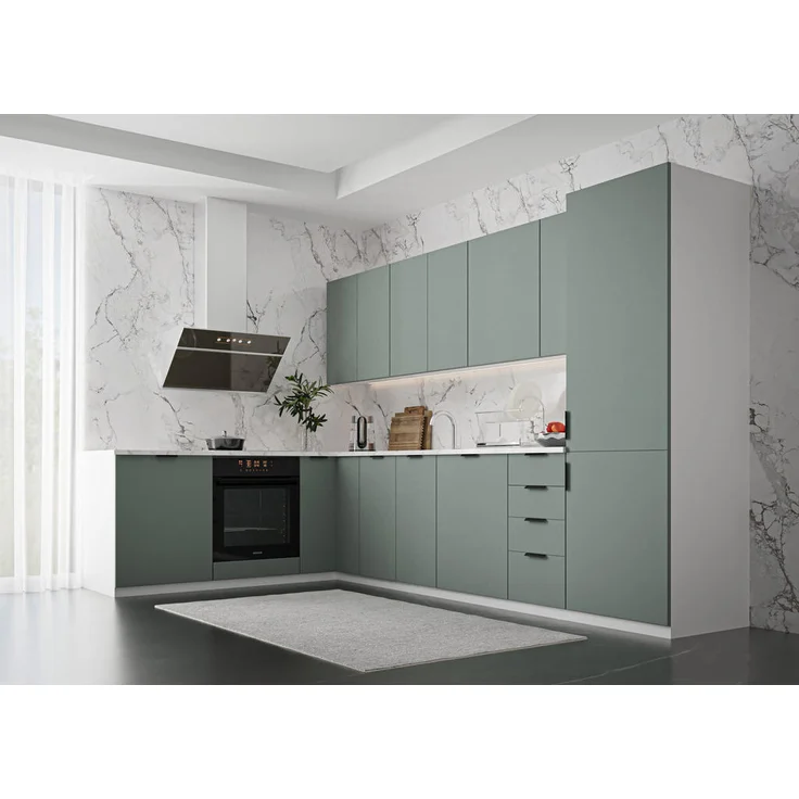 XXXL Winckelküche Sorento, L-Form, 330x212x210 cm, Grün/Weiß, Metall, ohne Geräte