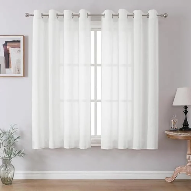 CUCRAF Leinenoptik Voile Vorhänge mit Ösen Gardinen Wohnzimmer Schlafzimmer, Off White, H145 x B140cm 2er Set – Bild 2