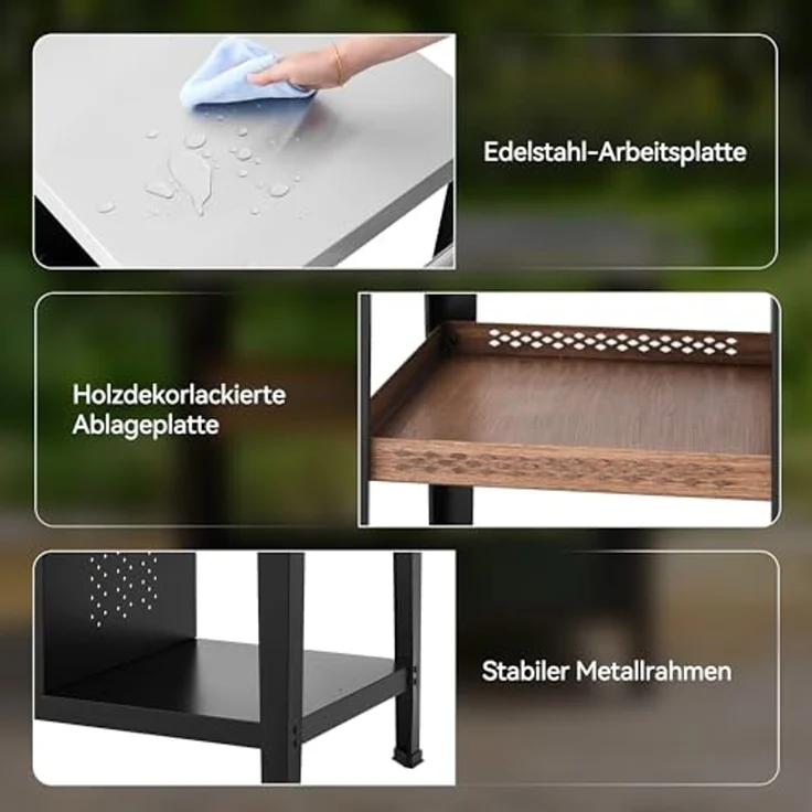 Royal Gourmet Grillablagetisch Grilltisch mit 85x50 cm Edelstahlplatte, 3-Etage Grillwagen, Mobiler Mehrzweck-Küchenwagen – Bild 5