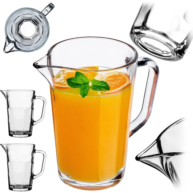 KADAX Krug, Glaskanne, Glaskrug aus robustem Glas, Wasserkrug mit Auslauf und handlichem Griff, Glaskaraffe für kalte Getränke, Saft, Milch, Eistee, transparent – Bild 1