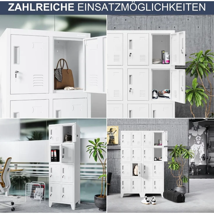 Schließfachschrank Spind TAMPA - 8 Fächer, Etikettenhalter Lüftungsschlitze | Wertfachschrank Umkleideschrank Metall Kleiderspind, 172 x 55,9 x 45 cm Weiß – Bild 6