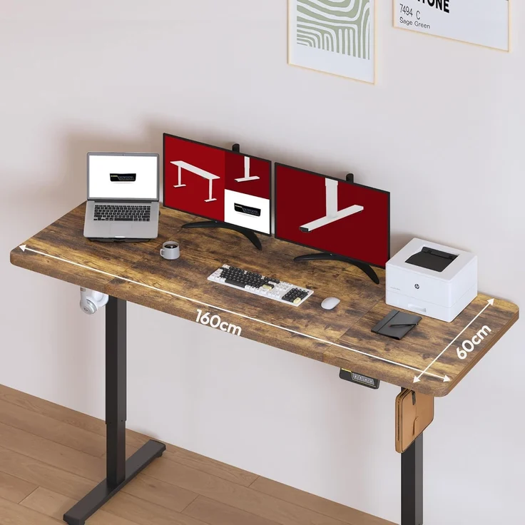 SANODESK Höhenverstellbarer Schreibtisch 160x60 cm mit Memory-Funktion, Elektrischer Steh-Sitz Tisch für Heimbüro, Ergonomischer Computertisch mit Modernem Design und Vierteiliger Tischplatte, braun – Bild 2