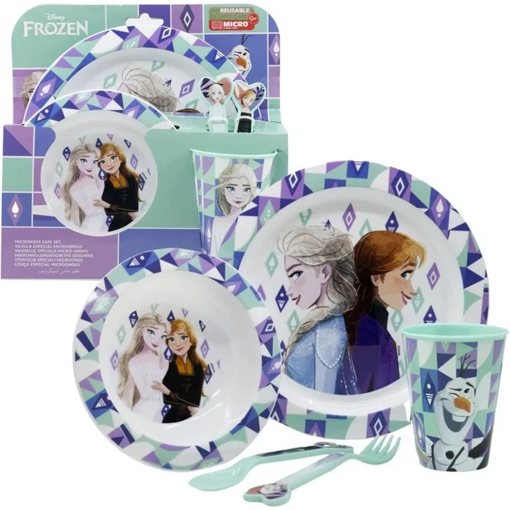 Kunststoff Kindergeschirr Set Motiv (5 tlg.) Schüssel, Teller, Becher & Besteck Disney Frozen