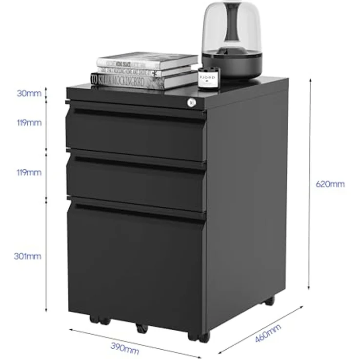 FLEXISPOT Aktenschrank Aufbewahrungsschrank (Rollcontainer, Büroschrank, rollcontainer Schreibtisch mit 3 Schublade für Büro) Wohnzimmer & Schlafzimmer,mit Schlüsselschloss und Anti-Kipp-Rad – Bild 3