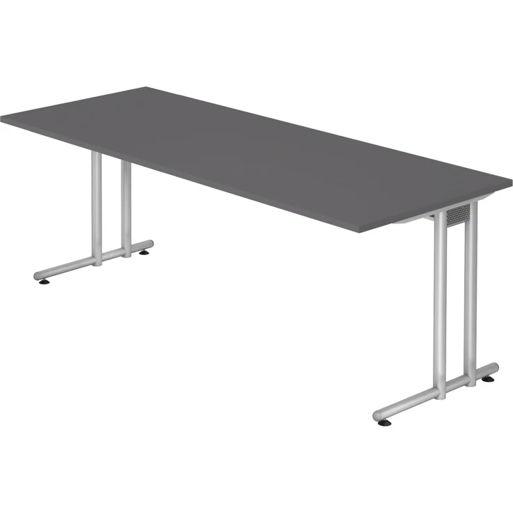 bümö Schreibtisch groß, N-Serie 200x80 cm, Tischplatte aus Holz in graphit, Gestell aus Metall in Silber - PC Tisch, großer Computertisch für's Büro, Office Bürotisch, NS-20-G-S – Bild 1