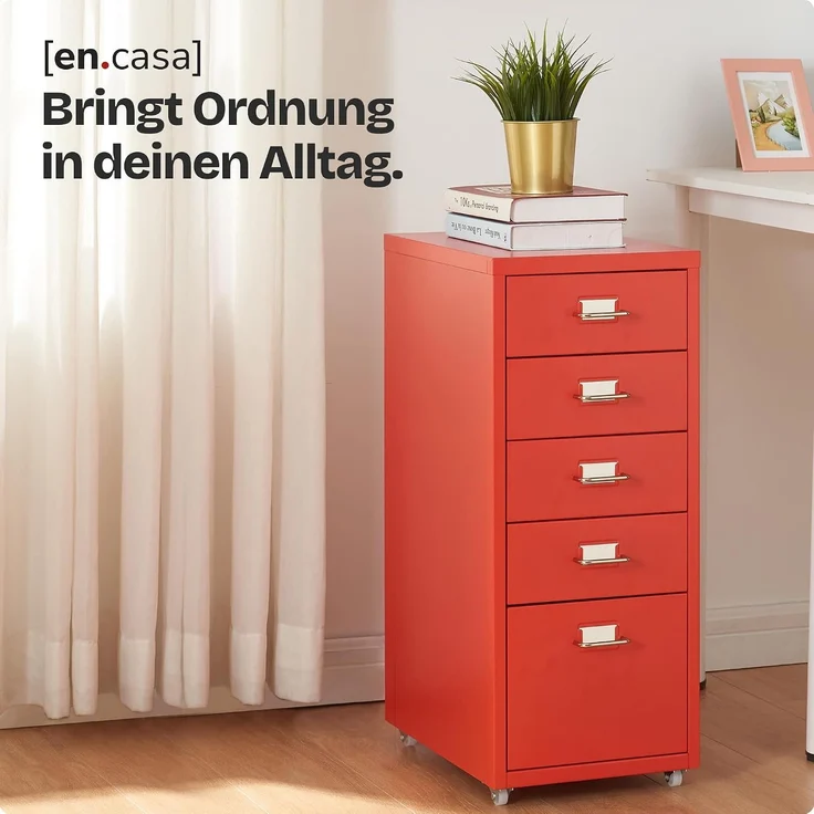 Rollcontainer Kökar mit 5 Schubladen 69x28x41 cm Rot [en. casa] – Bild 6