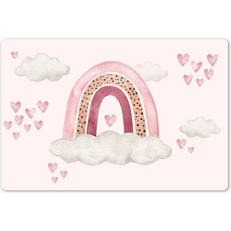 MuchoWow Platzset Regenbogen - Herzen - Rosa - Aquarell - Mädchen, (1-St), Kinder-Arbeitsunterlage Schreibtisch, Bastelmatte Kind, Zeichenmatte