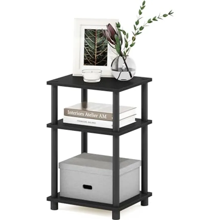 Furinno Just Beistelltisch – Schwarzer Nachttisch & Nachtkonsole, kleiner Beistelltisch für Wohnzimmer & Wohnaccessoires, einfache werkzeuglose Montage, 3-stöckiges Design