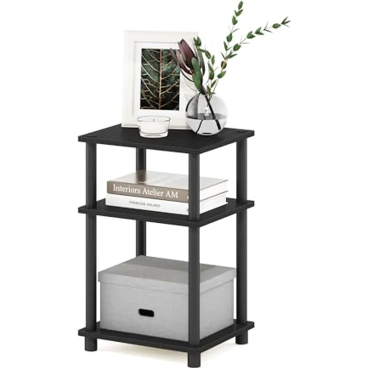 Furinno Just Beistelltisch – Schwarzer Nachttisch & Nachtkonsole, kleiner Beistelltisch für Wohnzimmer & Wohnaccessoires, einfache werkzeuglose Montage, 3-stöckiges Design – Bild 1
