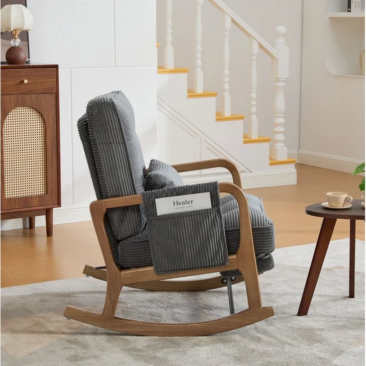 MODFU Loungesessel Ergonomischer Freizeitstuhl aus Cord mit Fußstütze (verstellbarer Schaukelstuhl und Baby-Sessel mit Lendenkissen), Schaukelstuhl Polstersessel – Bild 2