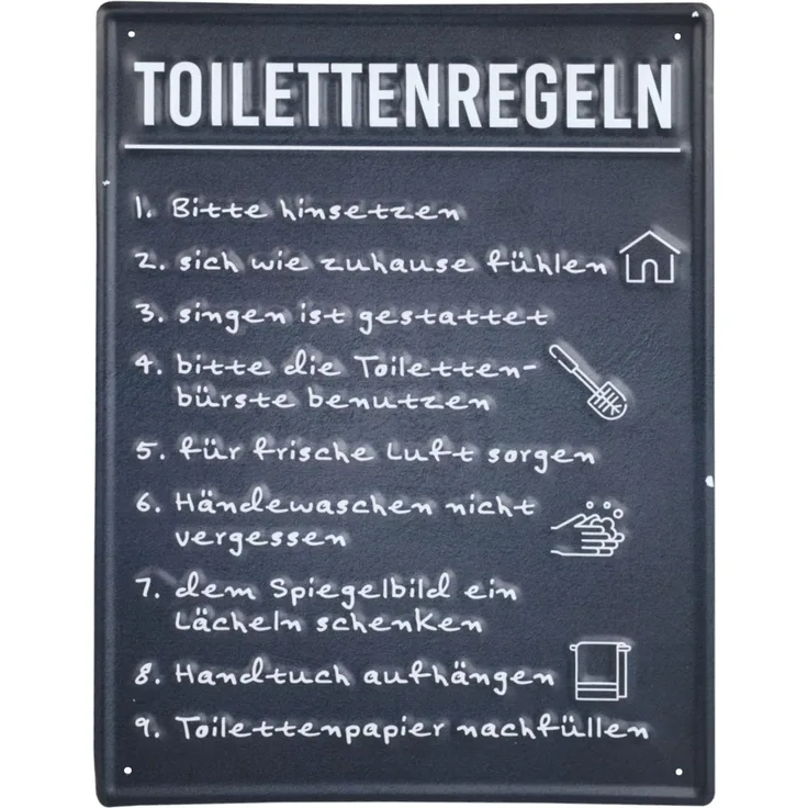 Retro Blechschild Sprüche 40x30cm Metallschild Wandbild Wandtafel Wanddeko Familienregeln Familie Toilettenregeln Kloregeln WC Nostalgie Vintage
