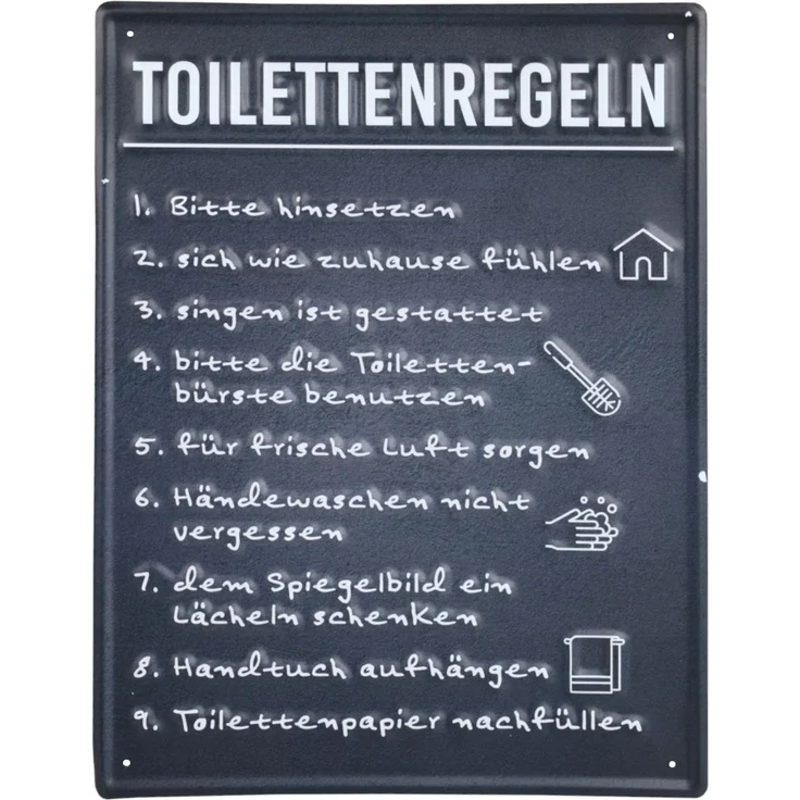 Retro Blechschild Sprüche 40x30cm Metallschild Wandbild Wandtafel Wanddeko Familienregeln Familie Toilettenregeln Kloregeln WC Nostalgie Vintage