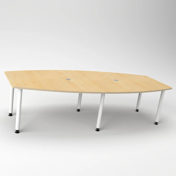 Rheinland Möbel Konferenztisch KONTI 280x130 cm – ovaler Besprechungstisch in Buche mit weißen Rundrohrfüßen & 2 Kabelauslässen, erweiterbarer Meetingtisch für 8–10 Personen, moderner XXL-Tisch fürs Büro – Bild 2