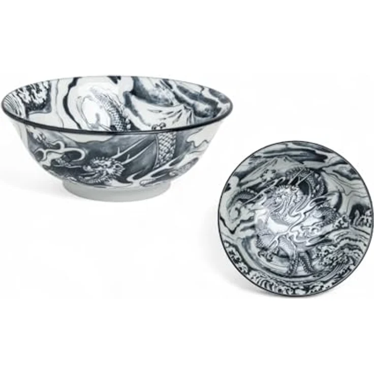 WestCraft Servierschüssel Japan-Bowls ASIATICA, Drachengott Edition, Porzellan-Schalen, 20,5 cm, Porzellan, Hochwertig, asiatische Ramen-, Reis-, Nudel-, Udon-, Suppen-Schüssel – Bild 2