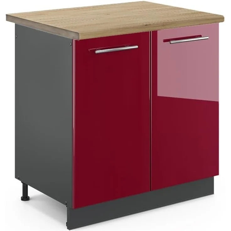 Vicco Spülenunterschrank Fame-Line, Bordeaux Hochglanz/Anthrazit, 80 cm, AP Eiche