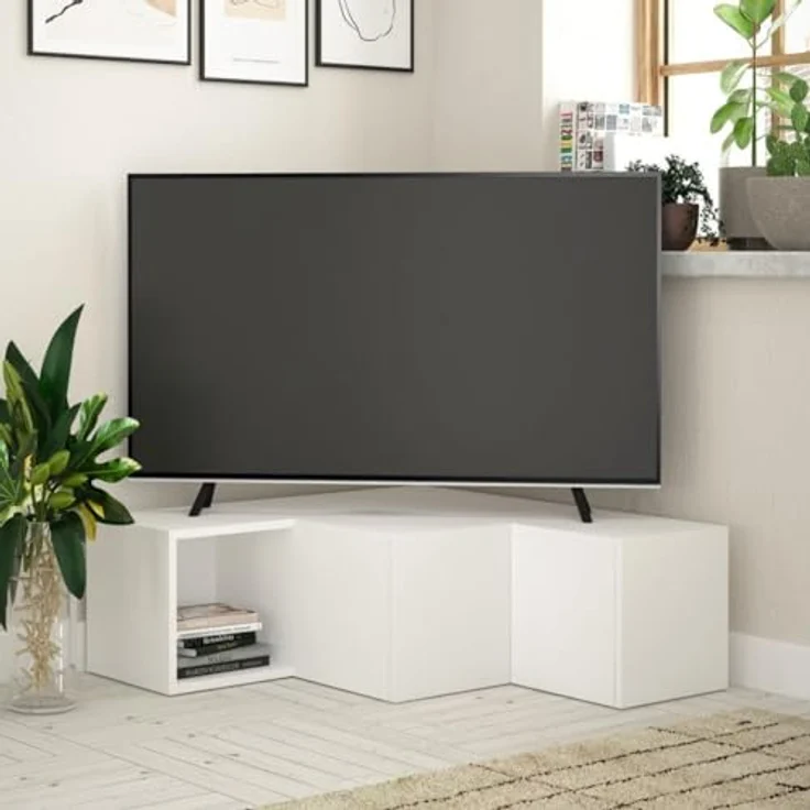 Calicosy Eck-TV-Möbel, Weiß, Lowboard aus Holzwerkstoff, 92x32x90 cm, nachhaltig hergestellt, FSC-zertifiziert – Bild 2