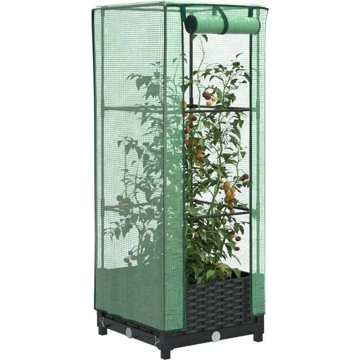 vidaXL Hochbeet mit Gewächshaus-Aufsatz Rattan-Optik 40x40x123 cm 4015809 – Bild 1