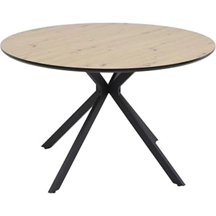 Hela Tische, Runder Esstisch Kindu, Dia 120 cm, Dekor Artisan Eiche, Schwarzes Metallgestell Vierkant, Platte mit Schweizer Kante, 76 cm Höhe – Bild 1