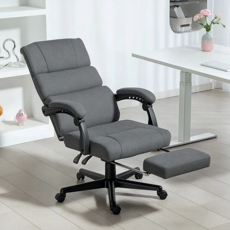 MELAYR, Gepolsterter Bürostuhl mit Samt-Optik, höhenverstellbar, rollbar, Grau, 68.5 x 56 x 115 cm, Dunkelgrau – Bild 3
