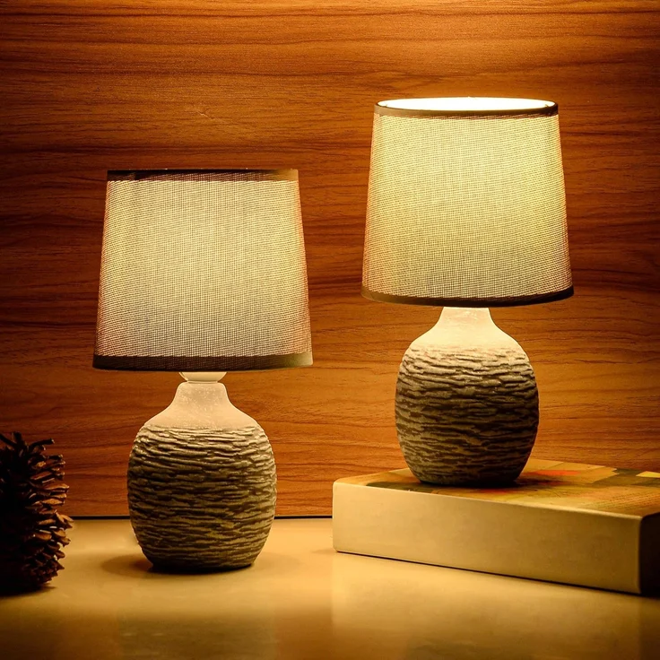 BRUBAKER Tischleuchte Designer Nachttischlampe Grau, Tischlampe, Ohne Leuchtmittel, Deko Nachttischlampen mit Keramikfuß - Modern - 1x oder 2er Set – Bild 2