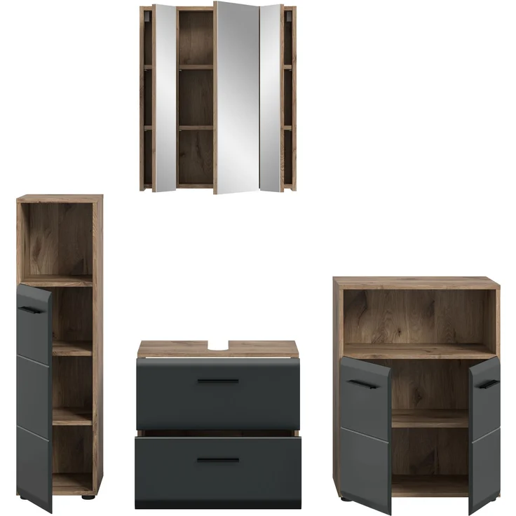 Badkombination (B/H/T: 180x185x30 cm) in schwarz matt und Nox Oak Nachbildung – Bild 3