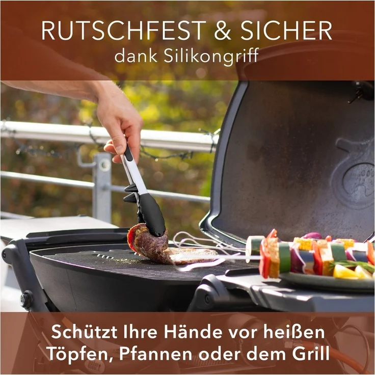 AVANA Kochzange Edelstahl Küchenzange Silikon Grillzange Zange Kochen Mehrzweckzange, mit integriertem Standfuß, 2er Set – Bild 2
