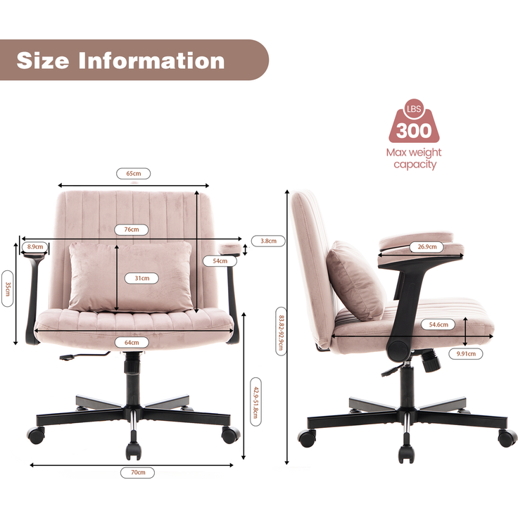 Bürostuhl mit Stoffbezug, klappbaren Armlehnen und leisen Rollen, 21,5x25,2x33 cm, Rosa – Bild 2