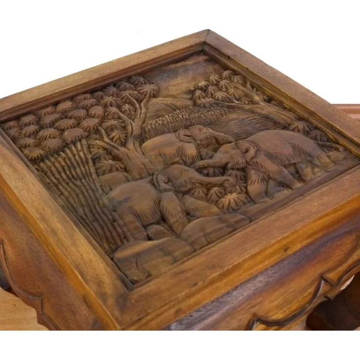 livasia Couchtisch Opiumtisch mit handgefertigter Schnitzerei, Akazie 55 x 55 x 40 cm, handgefertigt – Bild 3