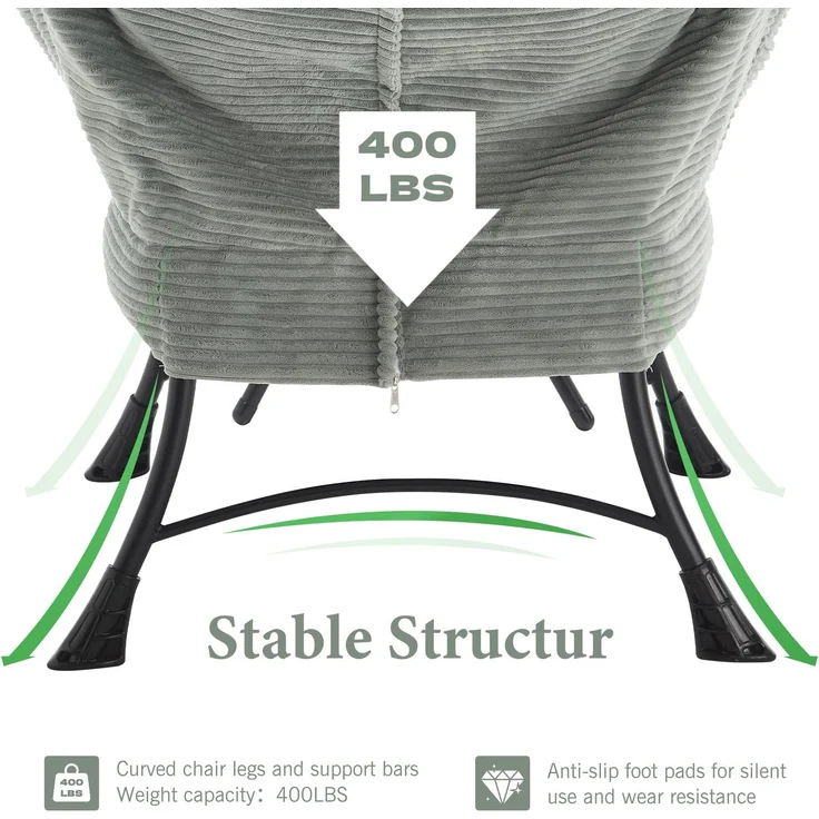 LVHOM Relaxsessel mit Hocker, Loungesessel mit Seitentasche, Lesesessel aus Cordstoff, bequem gepolstert, Metallgestell, bis 180kg belastbar, Hellgrün – Bild 7