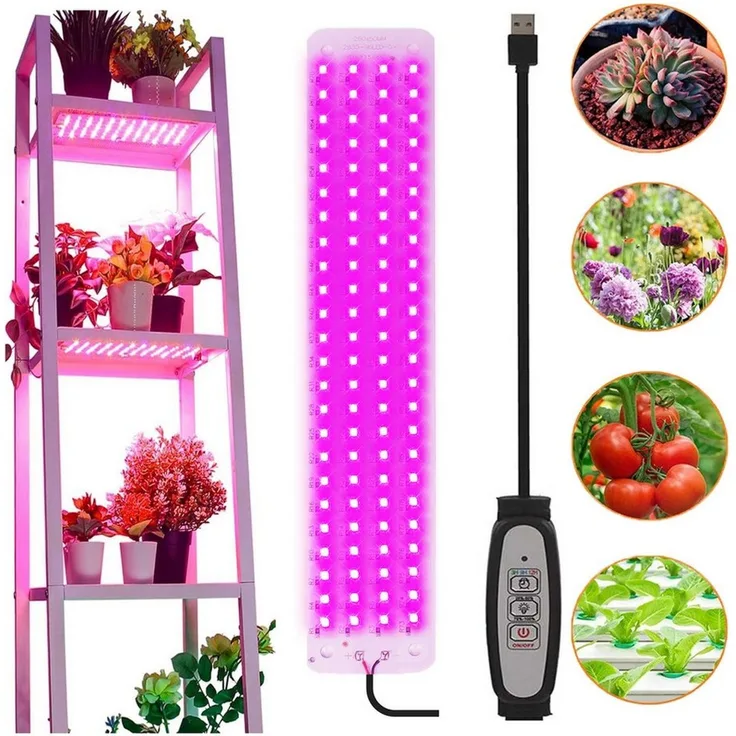 Jibenhome Pflanzenlampe 26 x 5 cm USB LED Pflanzenlampe 1/2/3/4 Panels Timer, Dimmbare, 96 LEDs, Pink-violett-1 Panel, 4.5 W/9 W/13.5 W/18 W