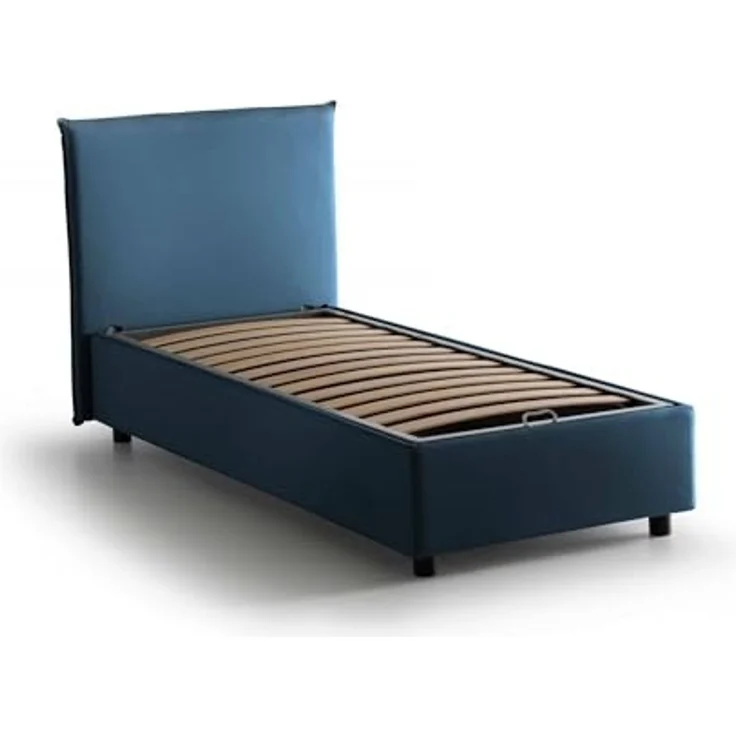 Talamo Italia - Cassiopea-Einzelbett, Bettkasten mit Stoffbezug, 100 % Made in Italy, Öffnung vorne, geeignet für Matratzen 80x200 cm, Blau – Bild 3