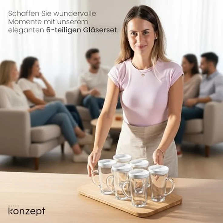 KONZEPT Teeglas Mit Deckel – 300 Ml Mit Henkel, 1-tlg, aus Glas Mit Deckel, hitzebeständig & spülmaschinengeeignet – Bild 2