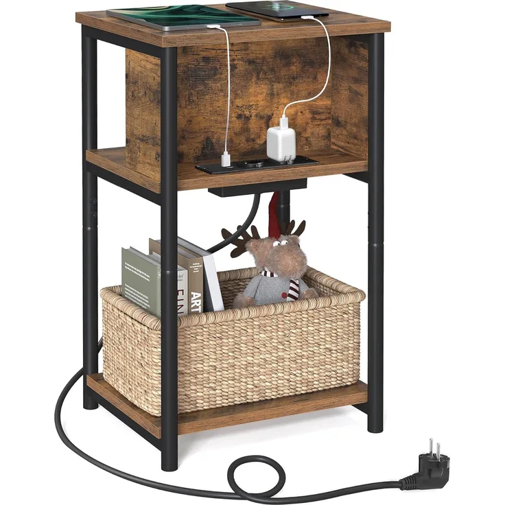 Vasagle Beistelltisch (2-St), mit Steckdose, 2 AC-Anschlüsse, 2 USB-Anschlüssen