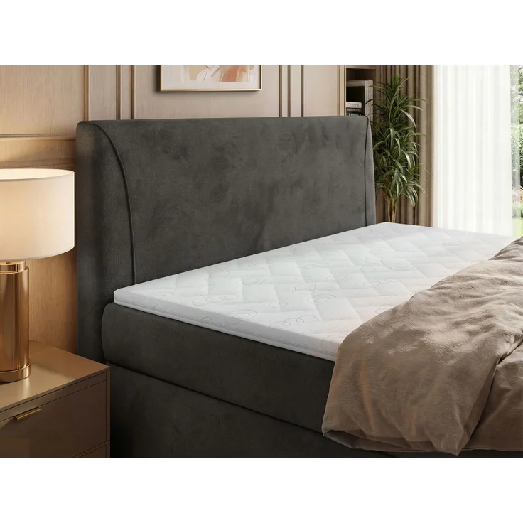 Boxspringbett mit Bettkasten TARENZA, Boxspringbett 140x200 cm mit Bonell-Matratze H3, Bett mit Topper T25, komfortables Boxspringbett, gepolstertes Kopfteil - Dunkelgrau Velvet – Bild 5