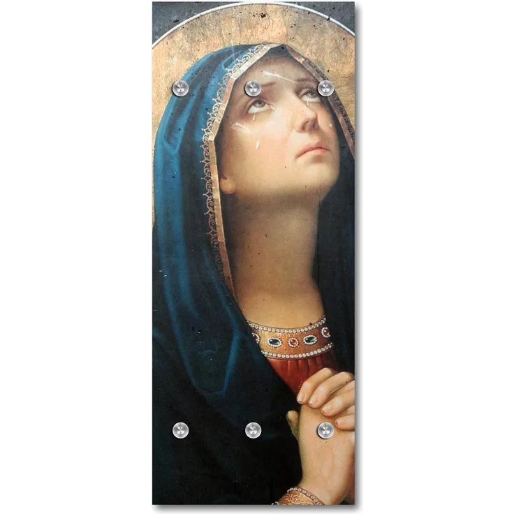 Queence Garderobe - "Holy Maria" Druck auf hochwertigem Arcylglas inkl. Edelstahlhaken und Aufhängung, Format: 50x120cm